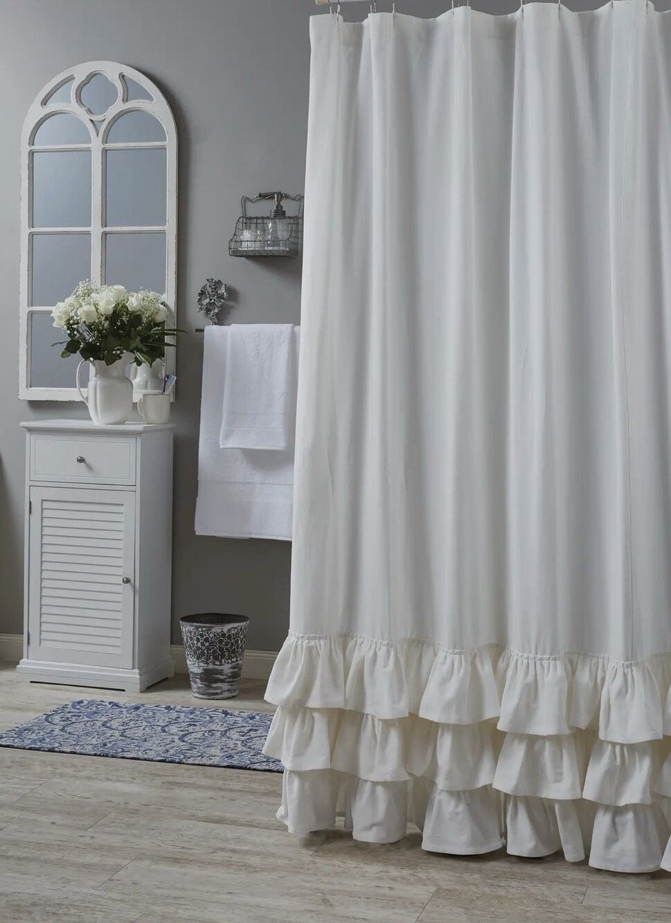 Park Designs Ivory Cream Cottage Ruffled Country Farmhouse Shower Curtain NWT